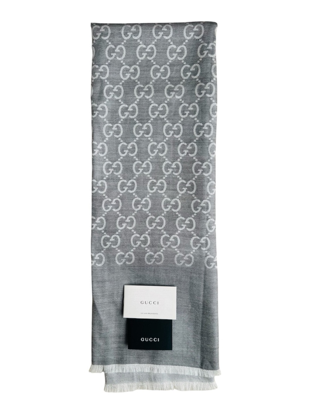 EUC Gucci GG Guccissima Jacquard Scarf In Light Grey